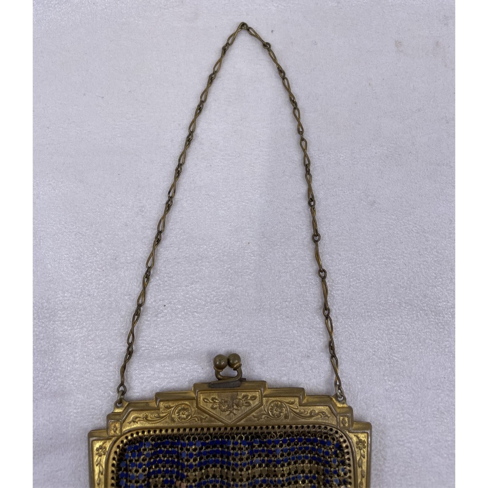 Antique Whiting & Davis Mesh Purse Navy Blue Art Deco Flapper Bag - Picture 6 of 14